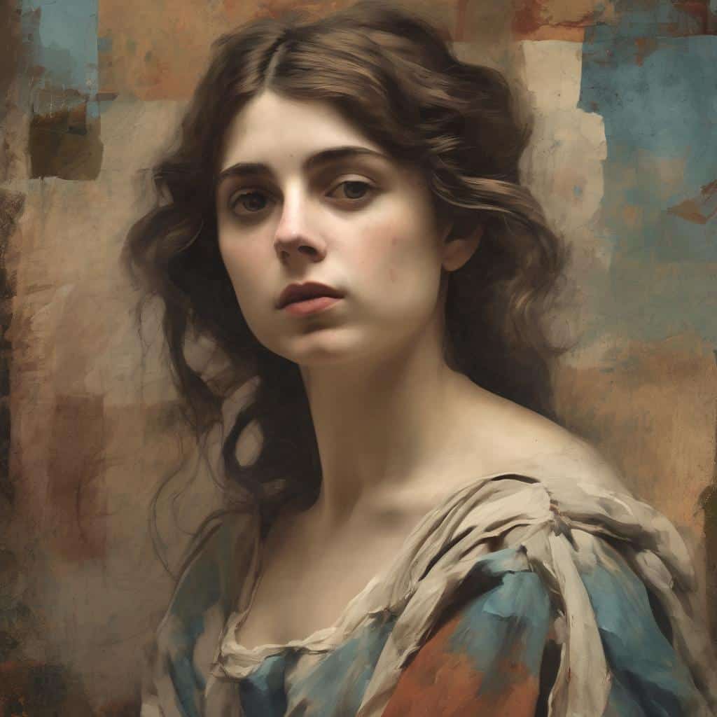 Όμορφη γυναικεία πορτρέτο με ζωγραφική εμφάνιση και εκφραστικό πρόσωπο, τέχνη και δημιουργία, ζωγραφική εμπνεύσεων.