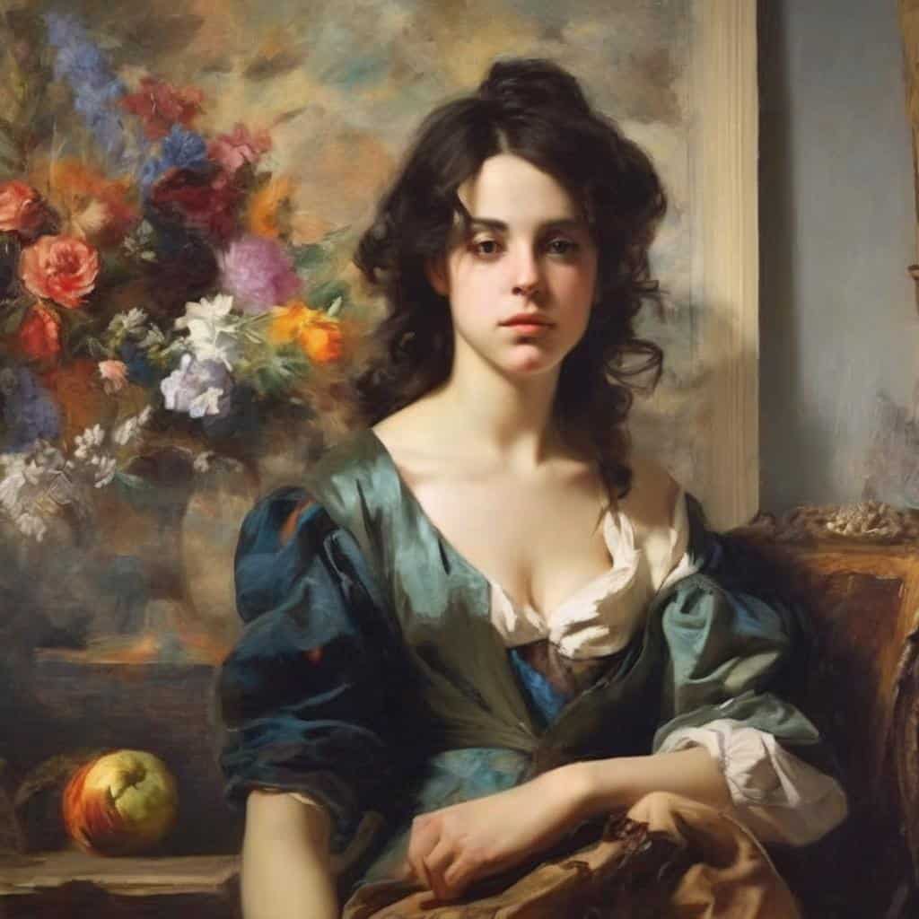 Ανδρεατικό πορτρέτο σύγχρονης τέχνης με ζωγραφική ζωής και οράματος των καλλιτεχνών, σε ρεαλιστικό στυλ.