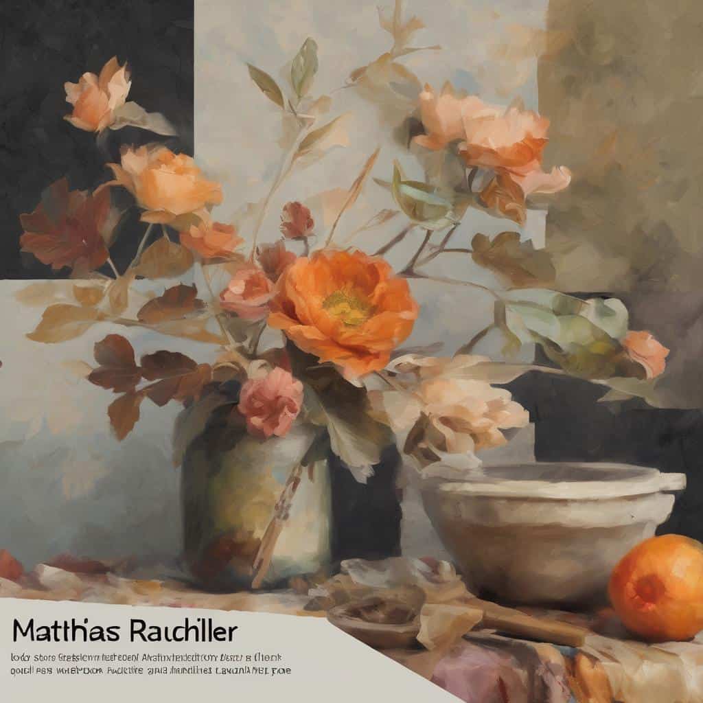 Καλοκαιρινή σύνθεση με λουλούδια και διακοσμητικά στοιχεία, εμπνευσμένη από την τέχνη και το όραμα των καλλιτεχνών.